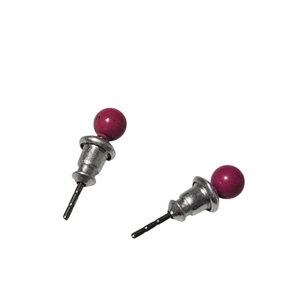 Retro Pink Ball Stud Earrings Classic Minimalist Fashion Jewelry Women - Picture 2 of 3